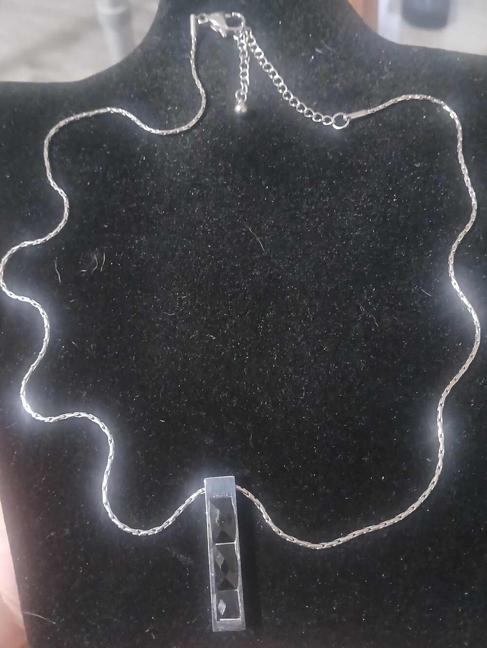 Vintage Black Onyx Bar Pendant Necklace